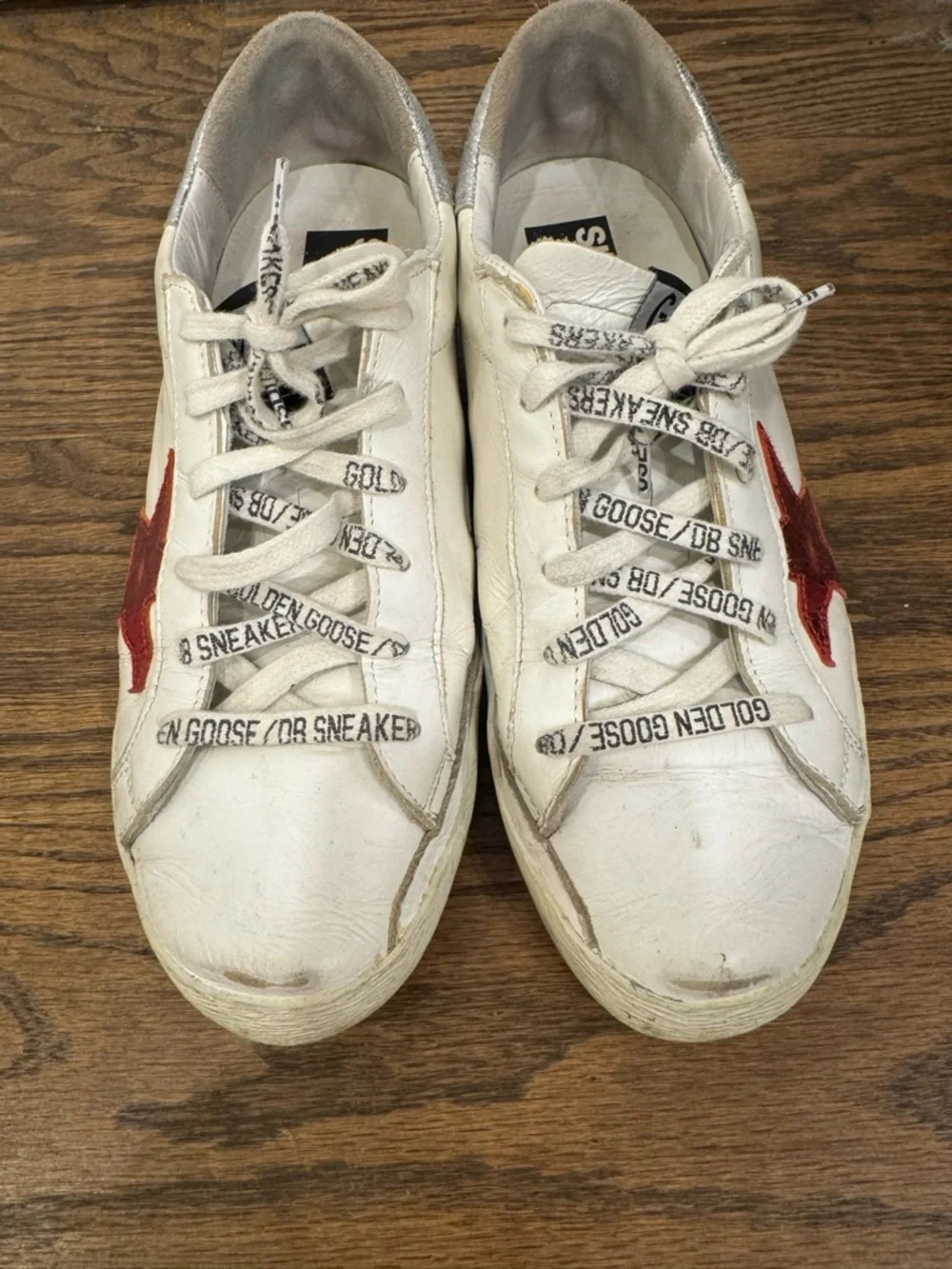 Golden Goose White Sneakers with Red Star and Silver Heel - Picture 4 of 7